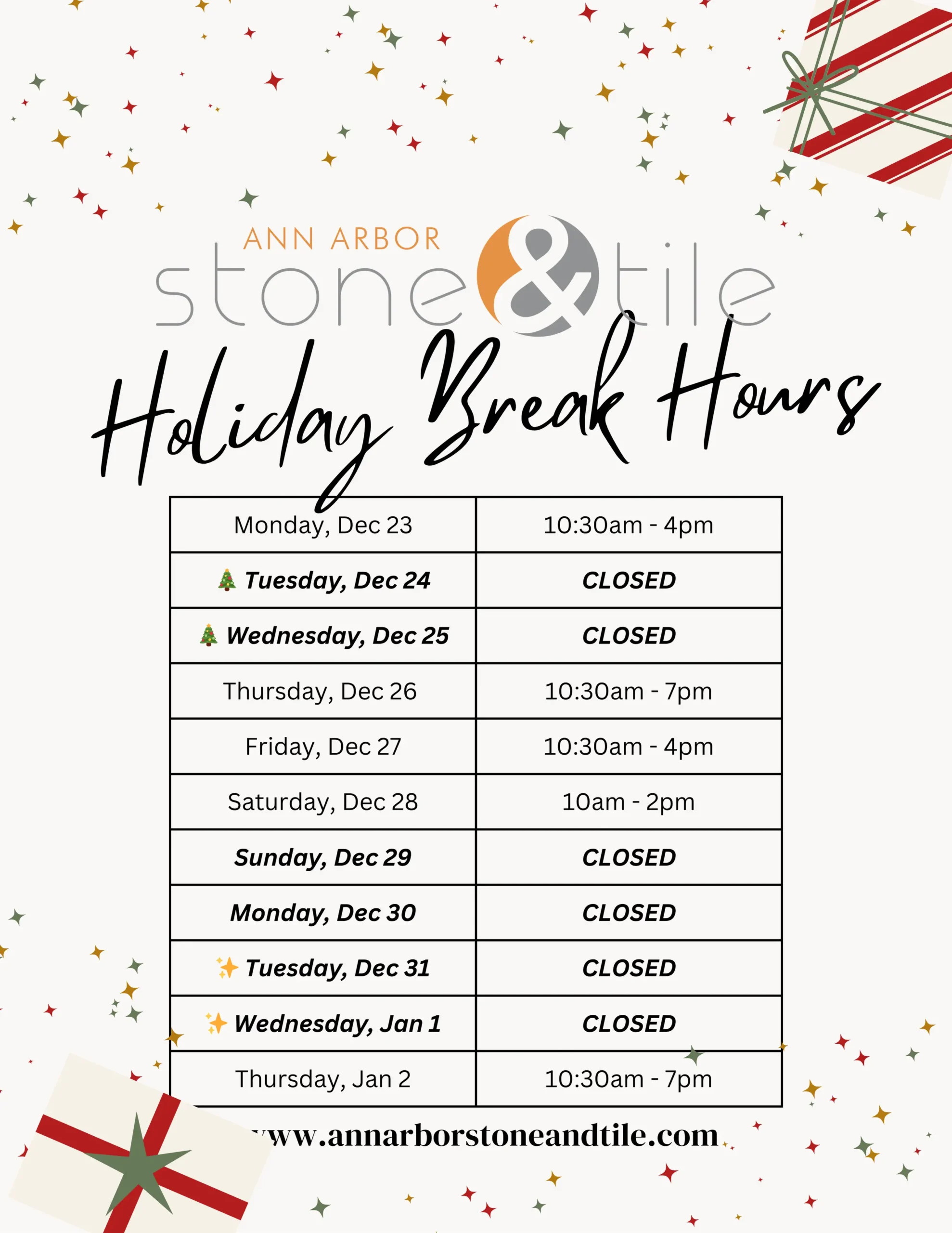 Ann Holiday Break Hours