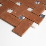 Calacatta Viola, Rustic Terracotta Honed Basket Weave Marble Mosaic